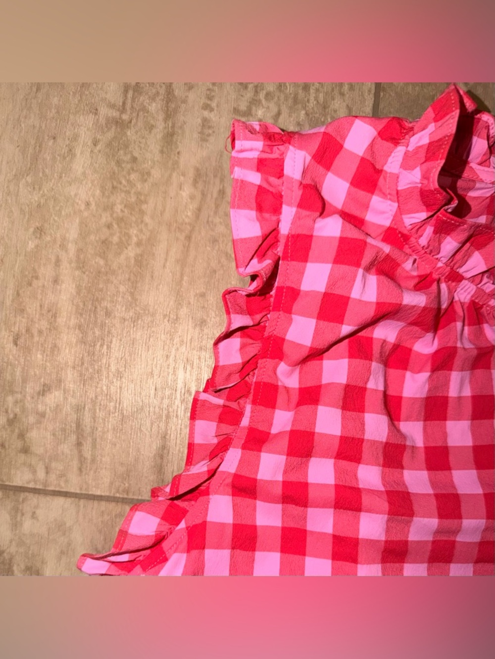 Vineyard Vines Women's Performance Sleeveless Gingham Ruffled Pink Medium - Picture 3 of 10